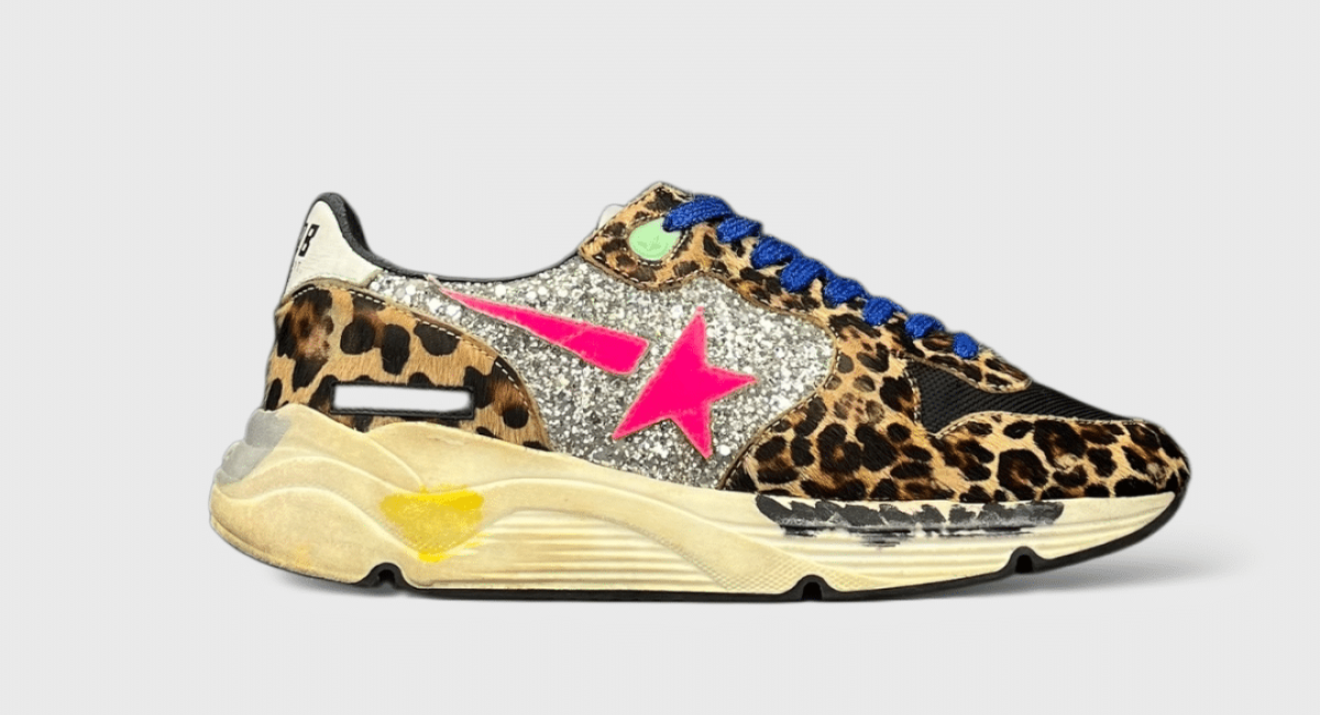 10188 Golden Goose Running Noir/Léopard/Bleu/Paillettes 38