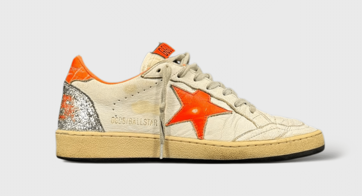 10447 Golden Goose Ballstar Blanc/Orange/Argenté/Paillette 36