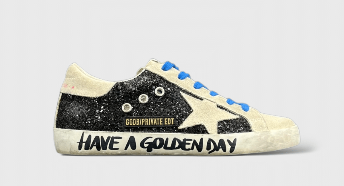 9348 Golden Goose Superstar Noir/Paillette/Beige/Bleu 36
