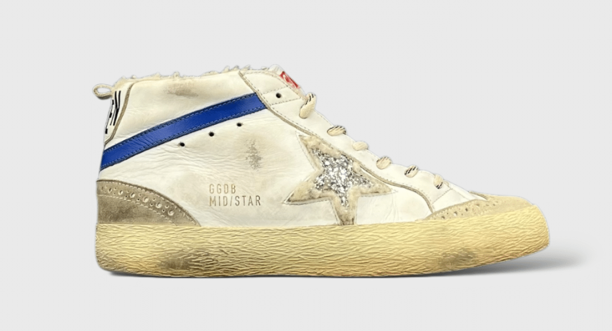 10053 Golden Goose Mid star blanc/bleu/argent/fourrure 39
