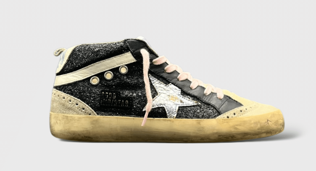 0000000295 Golden Goose Mid Star Noir Paillettes/Rose 37
