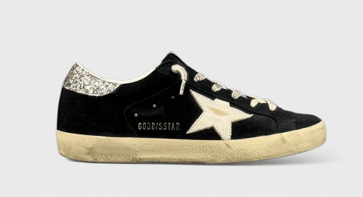 V10414 Golden Goose Superstar Noir/Blanc/Argenté/Paillette 36