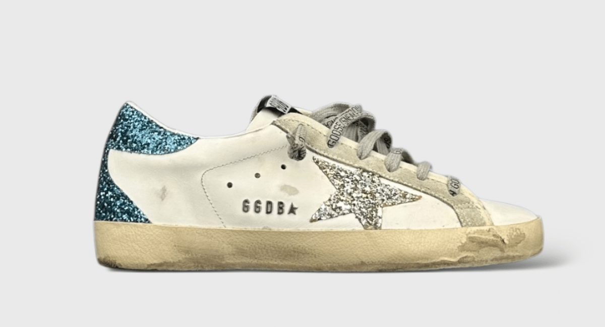 10277 Golden Goose Superstar Blanc/Bleu/Paillette/Argenté 37
