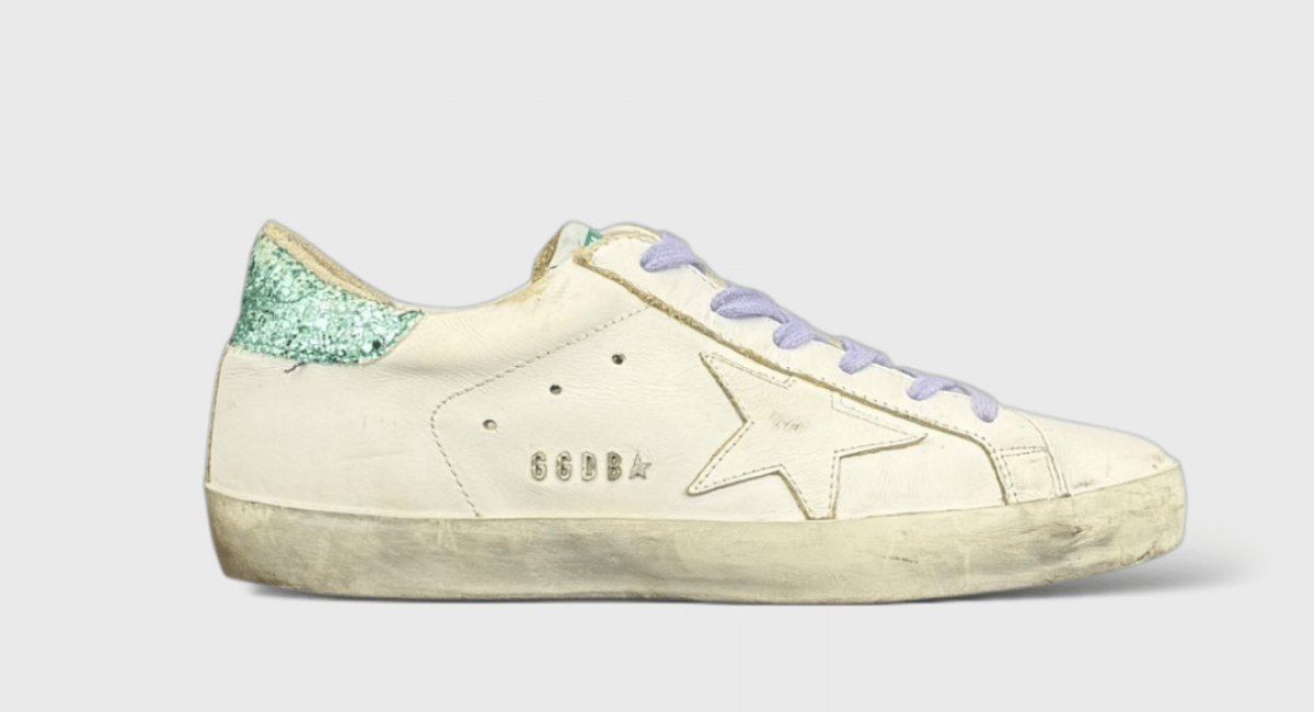 0000000565 Golden Goose Super Star Blanc/Argenté/Vert/Paillette 38