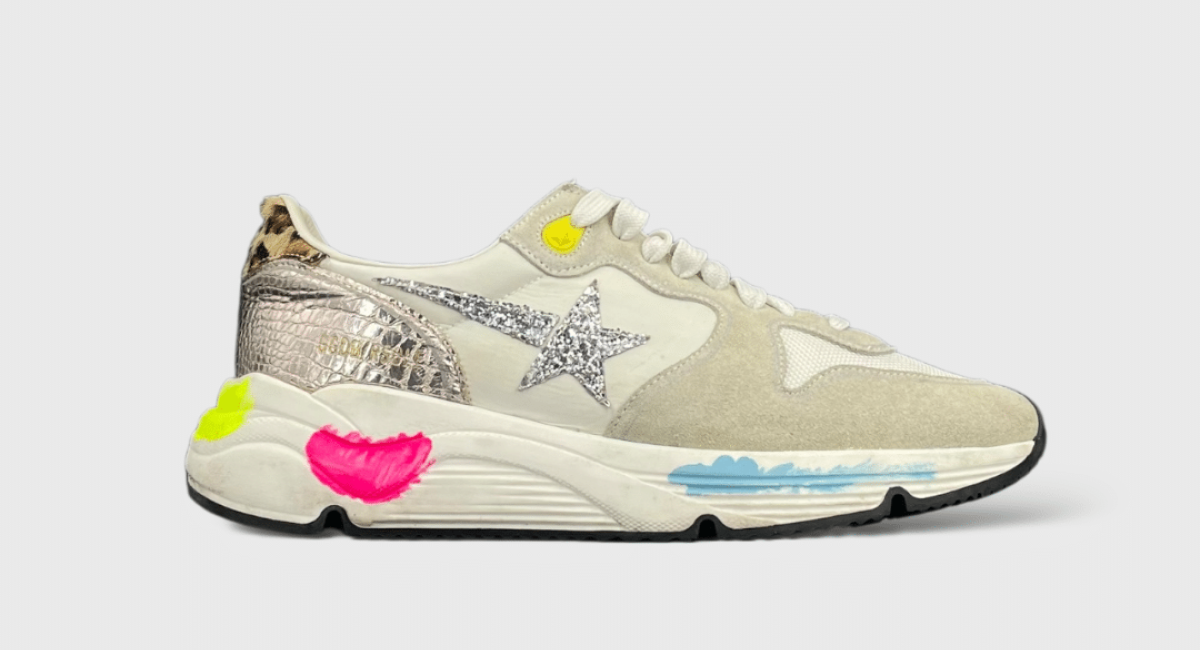 9558 Golden Goose Running blanc/beige/pailette/fluo/leopard 40