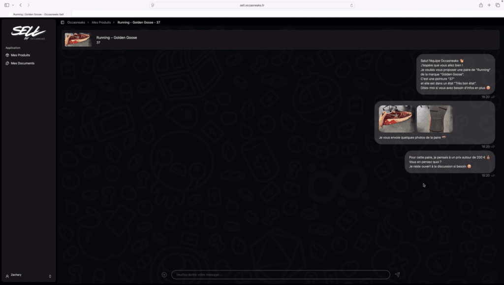 conversation automatisée avec équipe Occasneaks